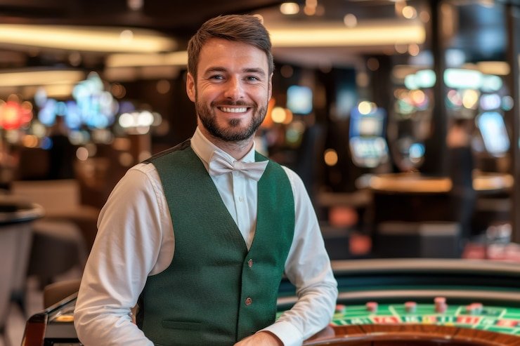 Tampilan roda American Roulette live dengan dealer di studio koji 4d